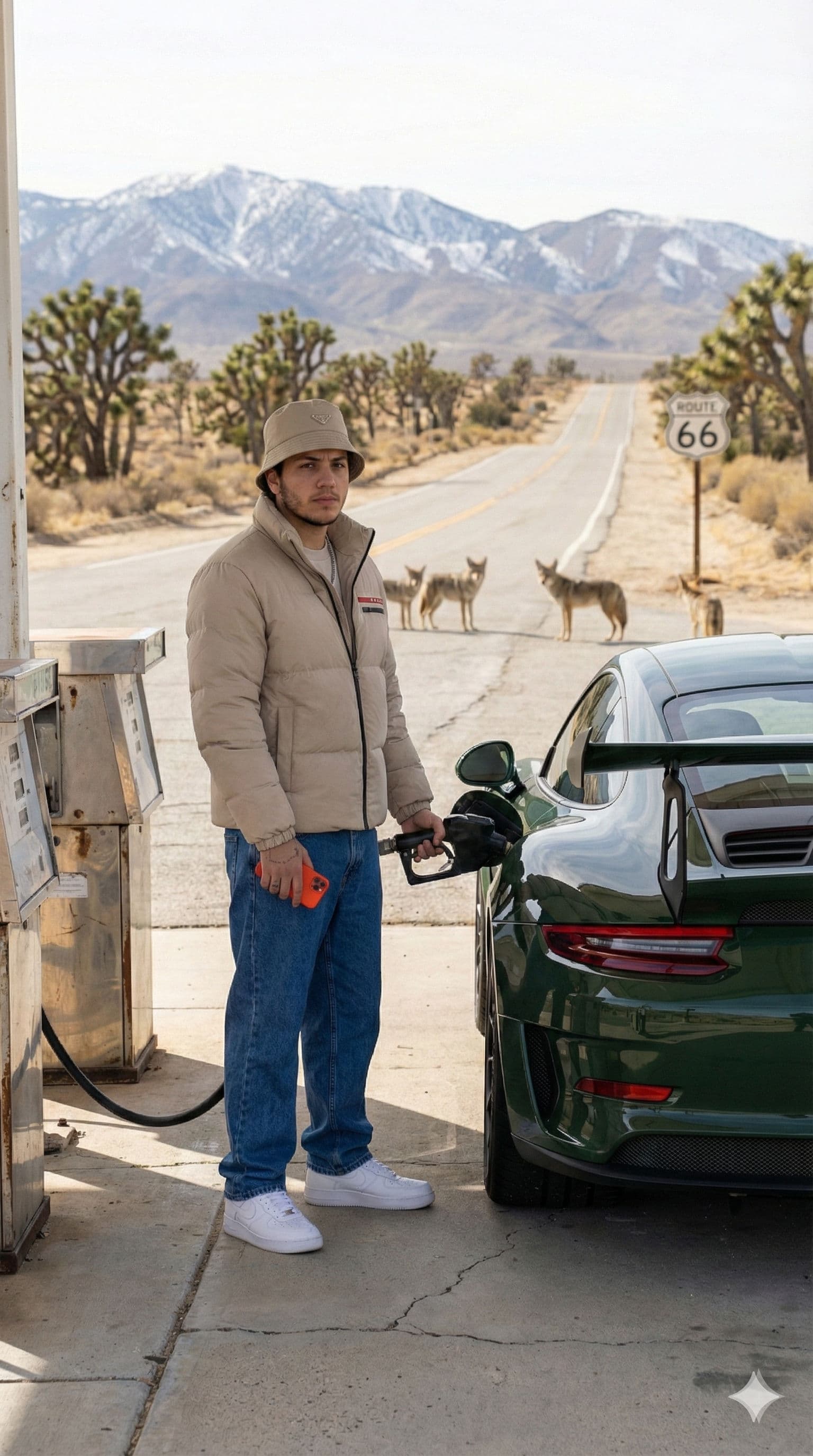 🌵 Route 66 Aesthetic: Free Cinematic AI Prompt — Portrait AI art prompt example for Midjourney and Stable Diffusion