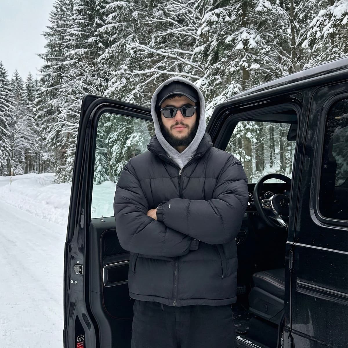 Winter Portrait & Car Photography Prompts - G CLASS  — Portrait AI art prompt example for Gemini and Stable Diffusion