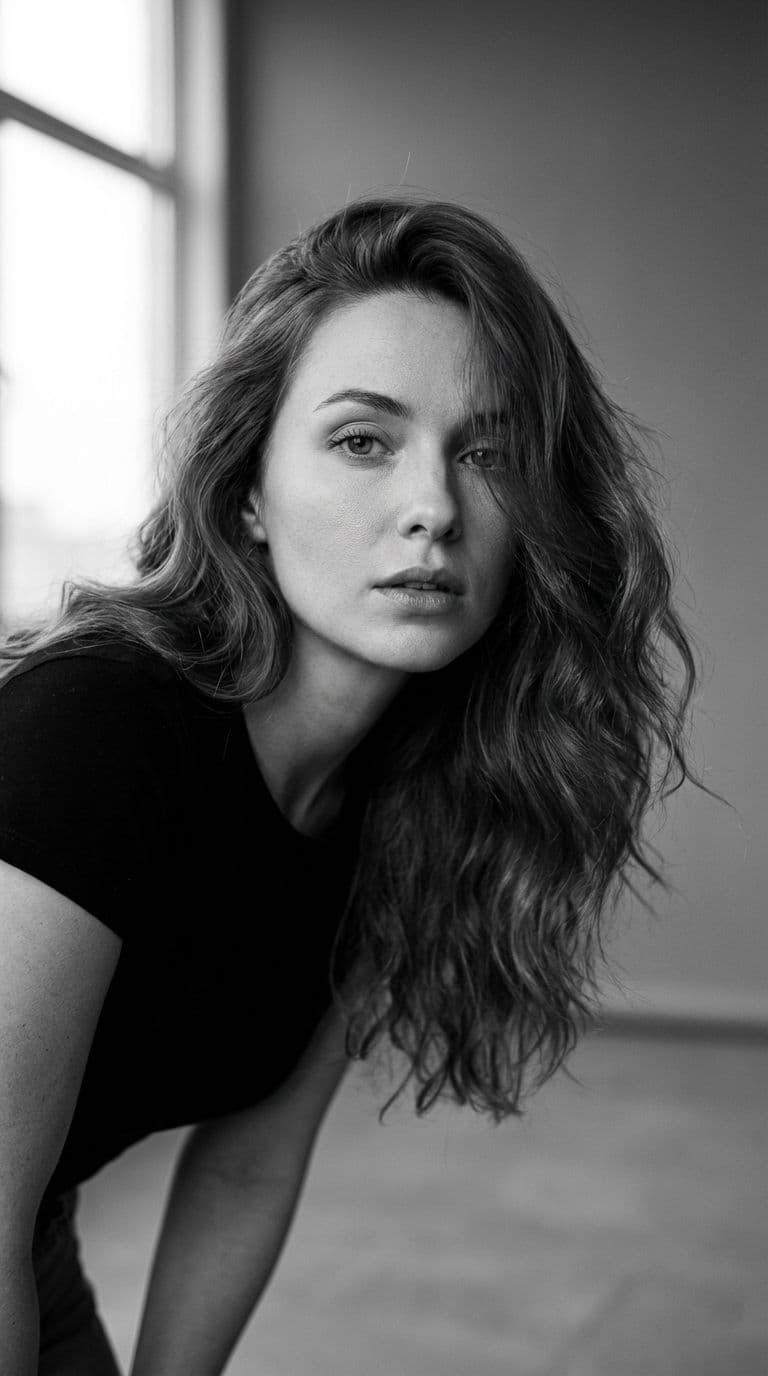 Cinematic Black and White Portrait with Intense Gaze 📸 — Portrait AI art prompt example for Gemini and Stable Diffusion