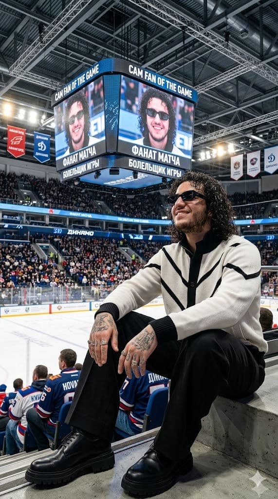 Free Prompt for Cinematic Hockey Arena “Fan of the Game” Jumbotron Portrait — Portrait AI art prompt example for Gemini and Stable Diffusion