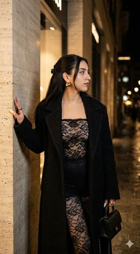 Luxury Nighttime Fashion Editorial – Hyper-Realistic Full-Body Female Portrait – Free Prompt — Portrait AI art prompt example for Gemini and Stable Diffusion