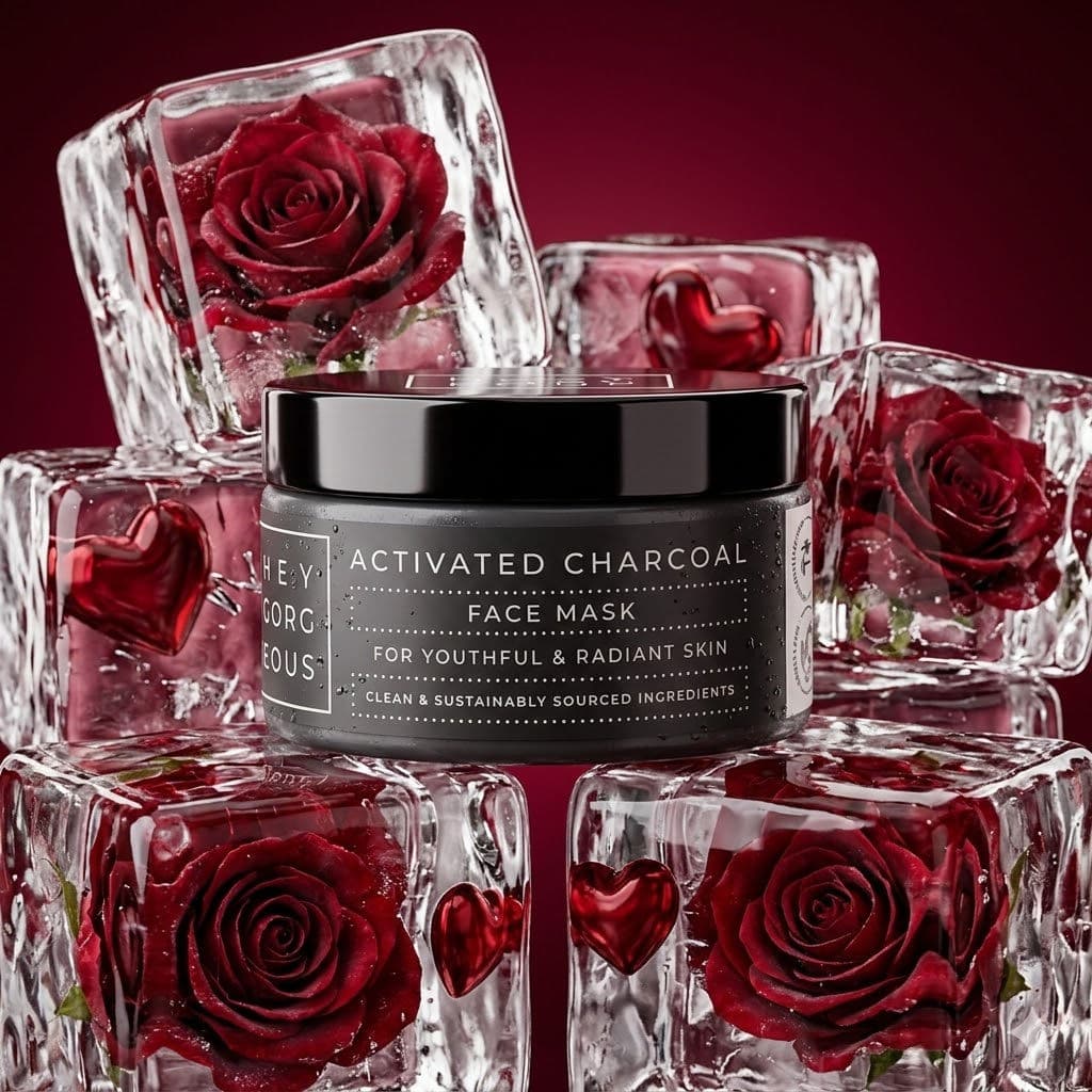 Luxury Red Rose & Ice Skincare Product Photography – Hyper-Realistic Studio Shot with Exact Packaging Preservation — Business AI art prompt example for Midjourney and Stable Diffusion