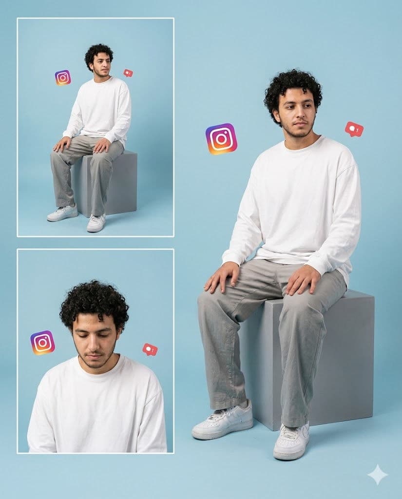 Ultra-Realistic Studio Photo Collage Prompt – Natural Poses, Clean Pastel Background — Portrait AI art prompt example for Gemini and Stable Diffusion