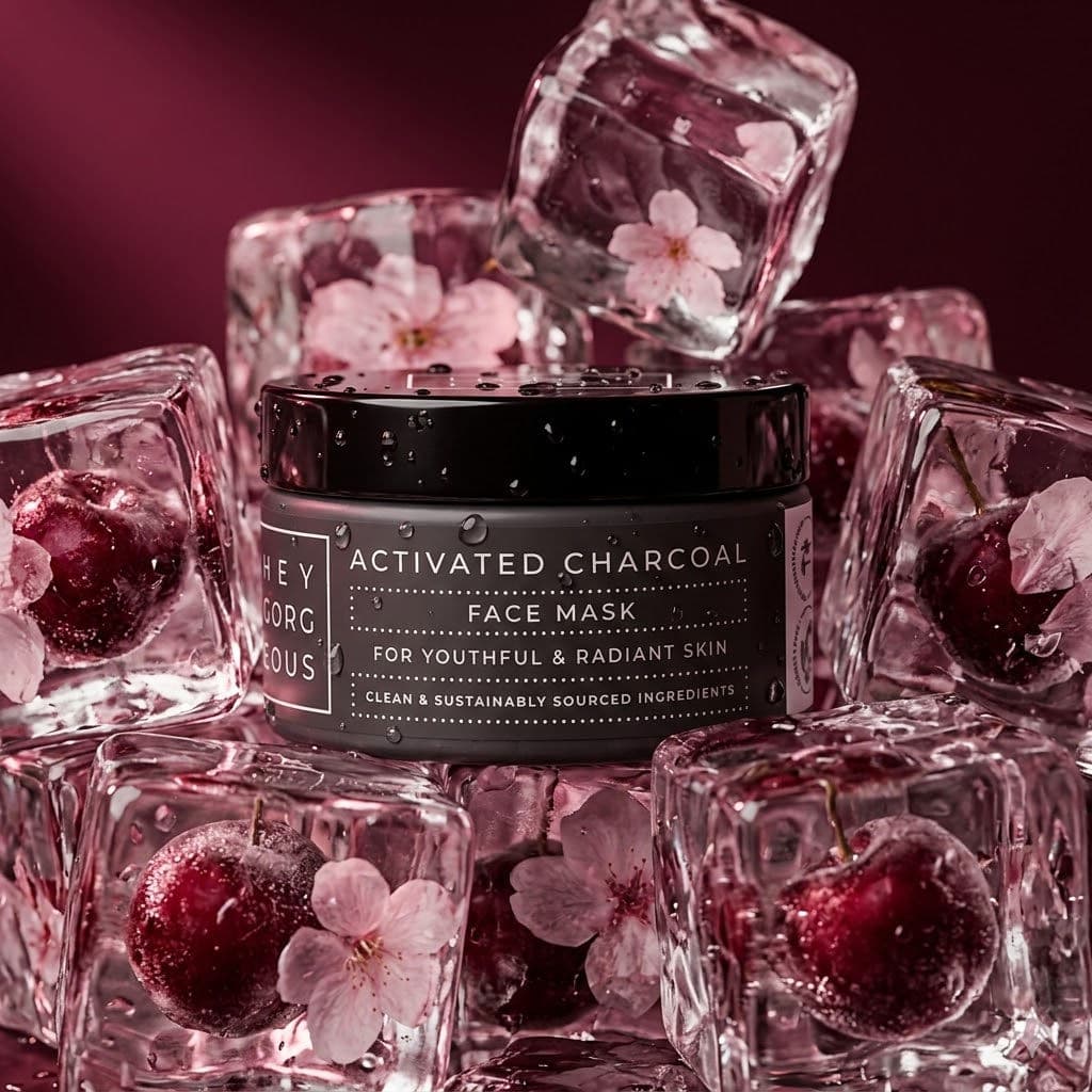 Luxury Frozen Cherry Skincare Product Photography – Ultra-Realistic Ice Macro Beauty Advertising with Exact Packaging Preservation — Business AI art prompt example for Gemini and Stable Diffusion
