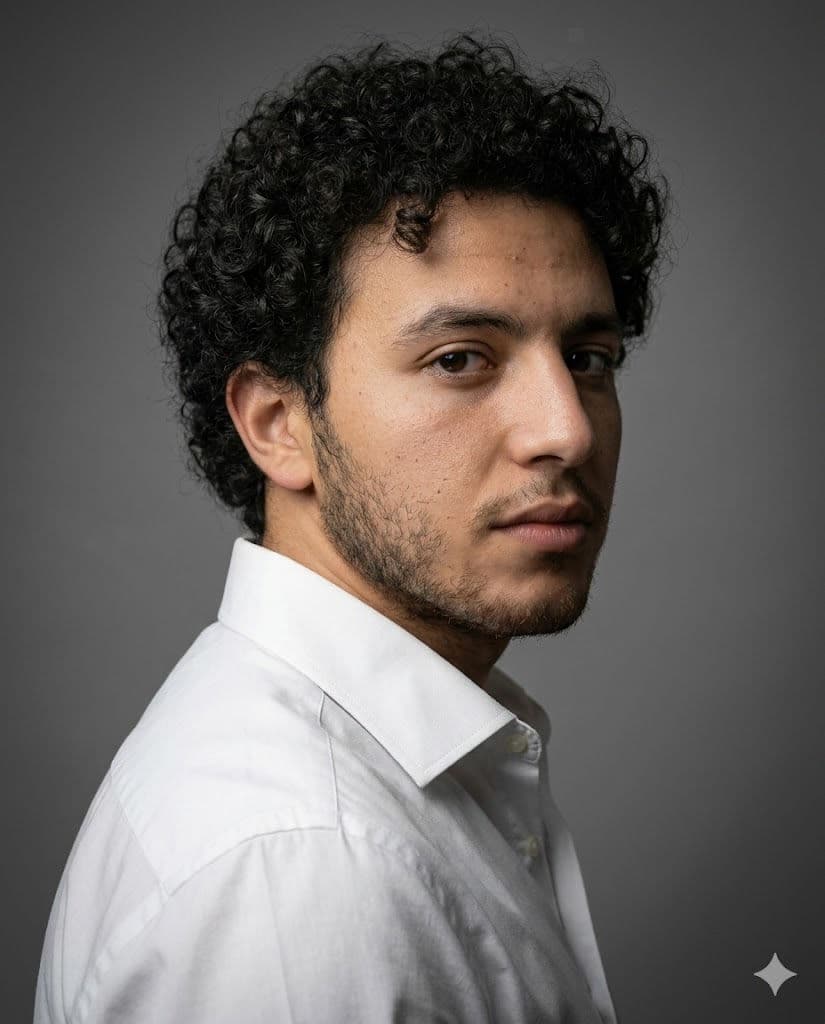 Hyper-Realistic Editorial Male Portrait in White Shirt with Cinematic Side Lighting – Free Prompt — Portrait AI art prompt example for Gemini and Stable Diffusion