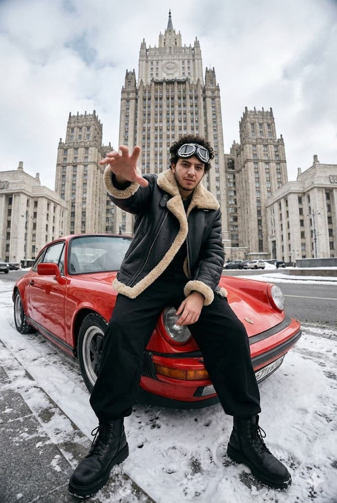 🏎️ Winter Streetwear & Vintage Car Aesthetic: Free AI Prompt — Portrait AI art prompt example for Midjourney and Stable Diffusion