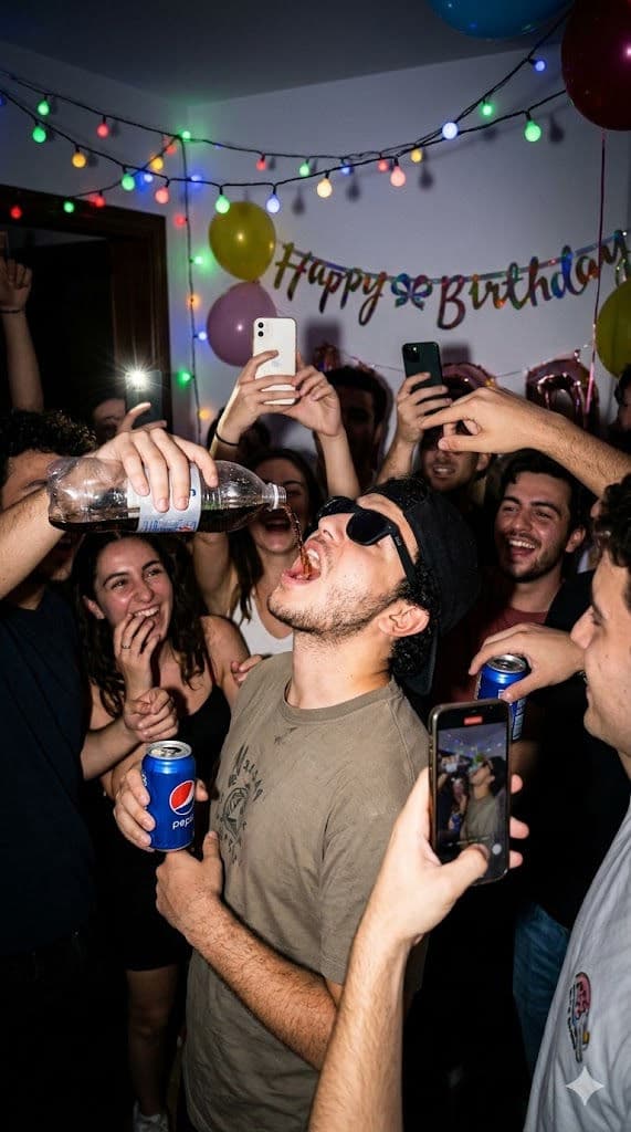 Candid Birthday Party Soda Pour Celebration Photo 🎉📸 — Portrait AI art prompt example for Gemini and Stable Diffusion