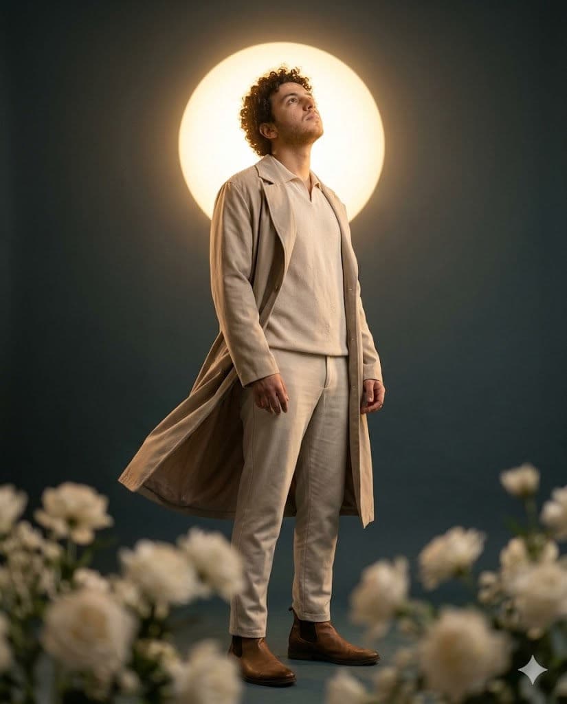 Free Prompt for Cinematic Sun Halo Fashion Editorial Portrait — Portrait AI art prompt example for Gemini and Stable Diffusion