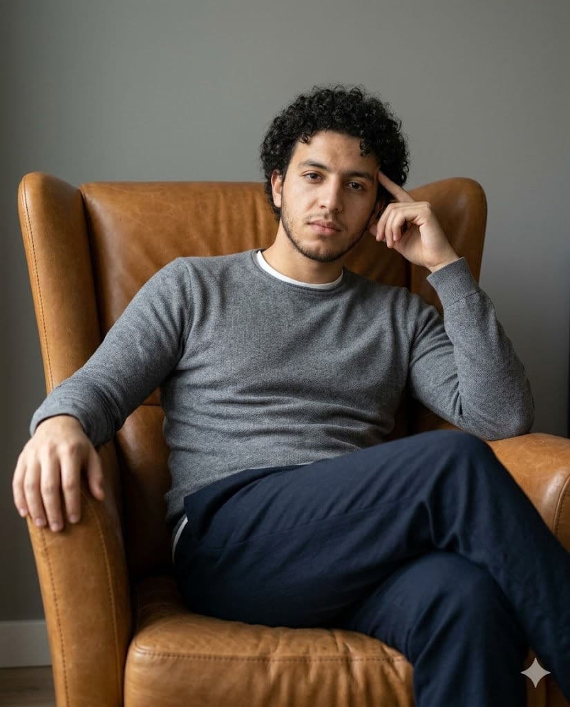 4K Hyper-Realistic Full-Body Male Portrait in Leather Armchair with Modern Luxury Aesthetic – Free Prompt — Portrait AI art prompt example for Midjourney and Stable Diffusion