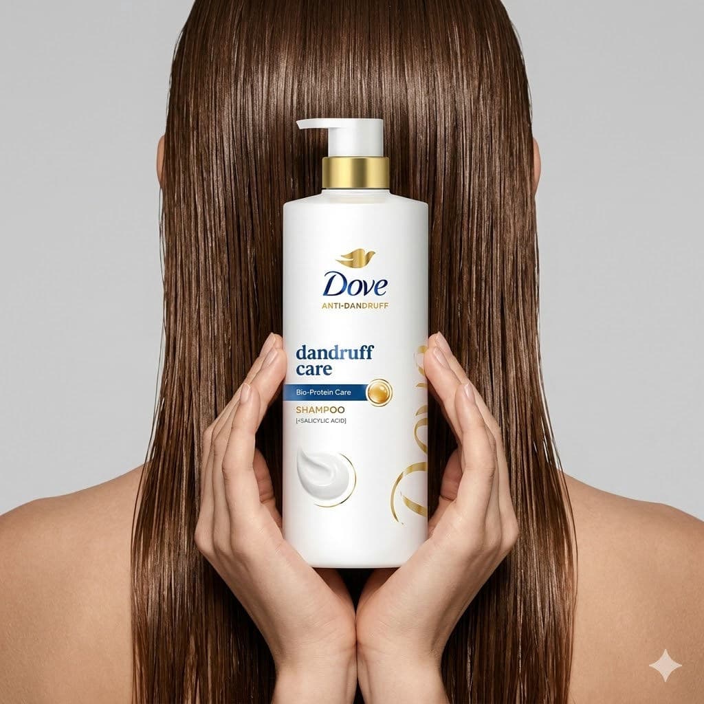 Haircare Product Photography with Woman Holding Mixit Bottle from Behind – Premium Editorial Campaign — Business AI art prompt example for Midjourney and Stable Diffusion