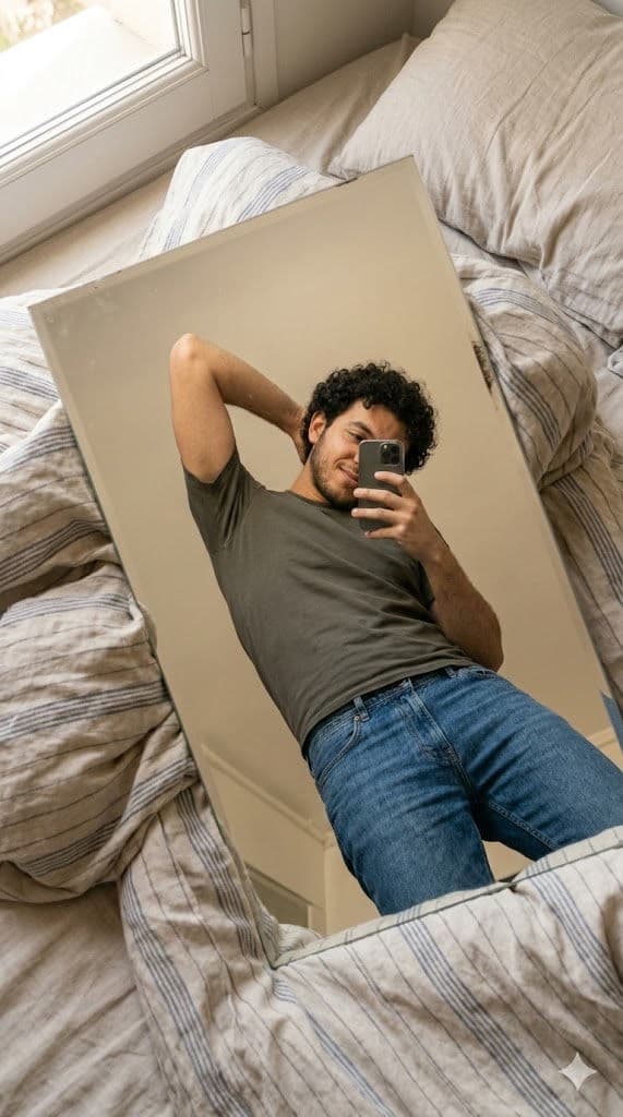 Free Prompt for Ultra-Realistic Mirror-on-Bed Lifestyle Selfie Photo — Portrait AI art prompt example for Gemini and Stable Diffusion