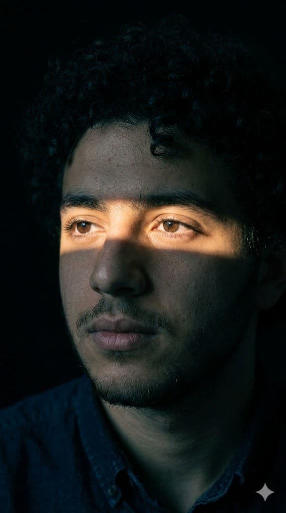 Chiaroscuro Eye-Band Portrait — Cinematic Shadow Study — Portrait AI art prompt example for Gemini and Stable Diffusion