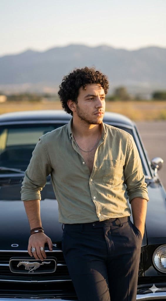 Golden Hour Mustang / Cinematic Portrait / Classic Elegance — Portrait AI art prompt example for Gemini and Stable Diffusion