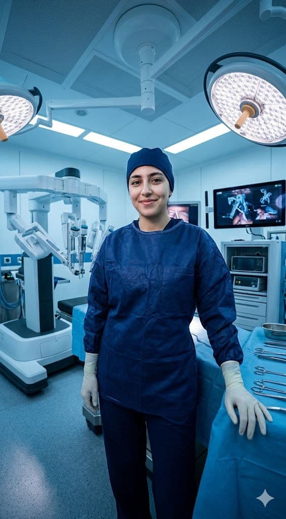 High-End Surgical Fashion Editorial – Cinematic Low-Angle Surgeon Photo Prompt — Portrait AI art prompt example for Gemini and Stable Diffusion