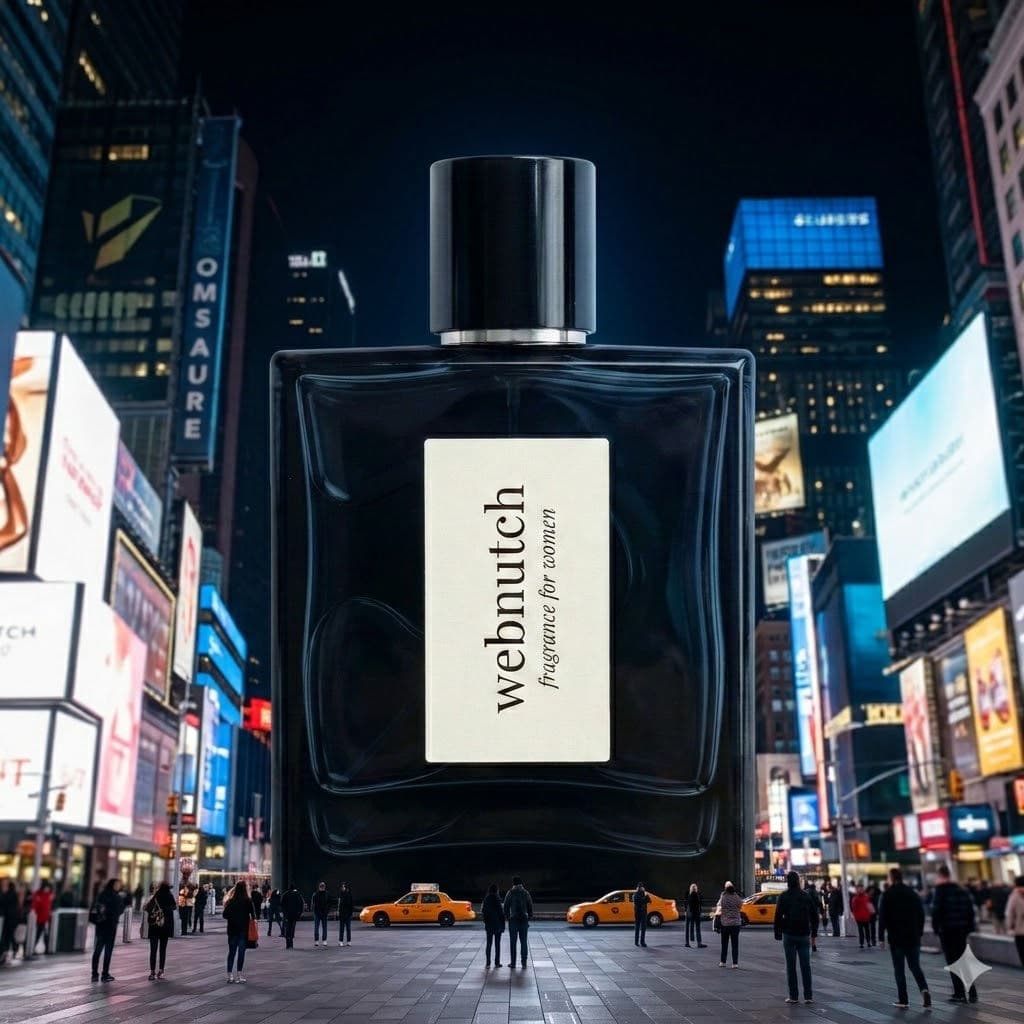 Surreal Luxury Perfume Campaign in Times Square – Monumental Giant Bottle Urban Night Advertising Visual — Business AI art prompt example for Midjourney and Stable Diffusion