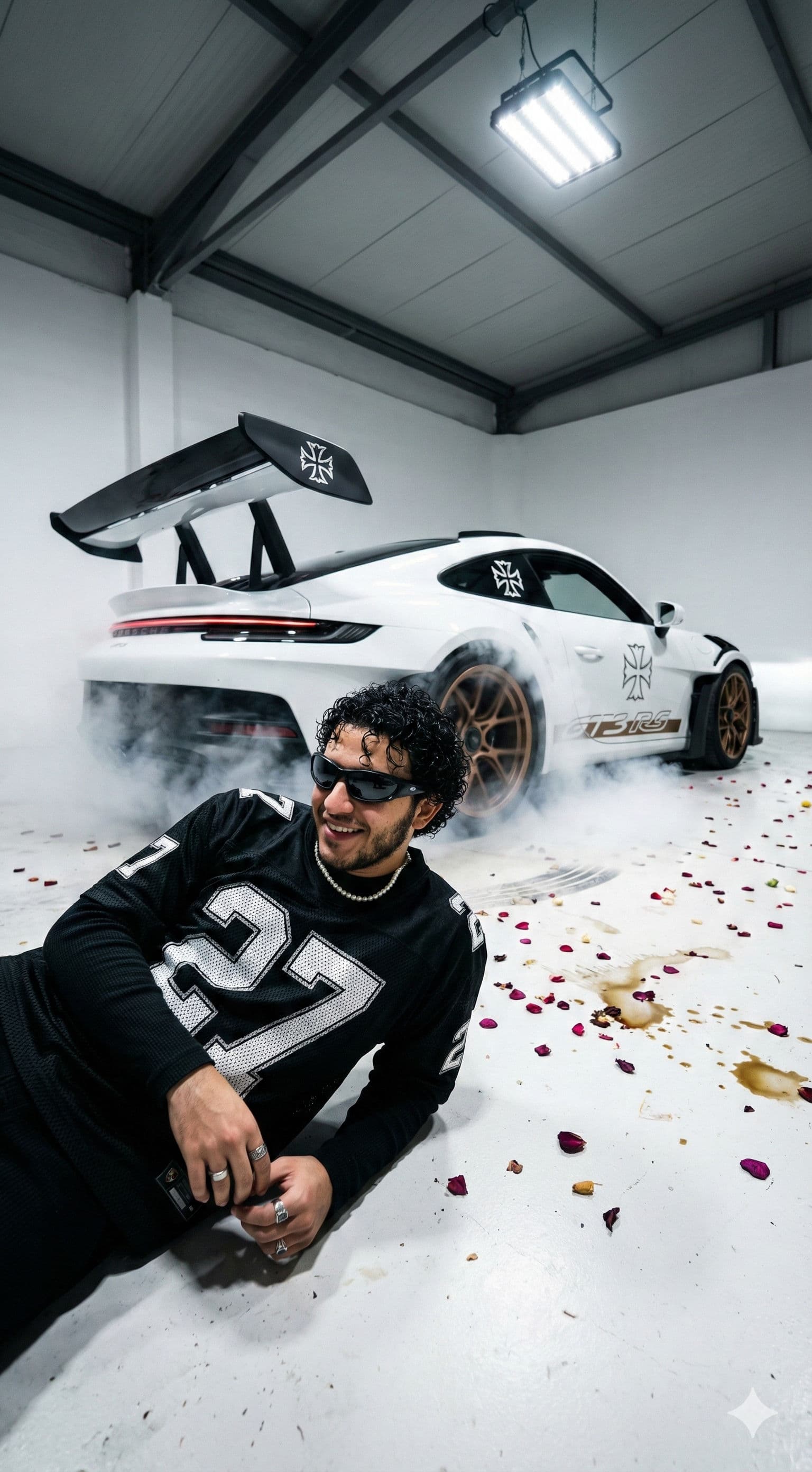ποΈ Porsche GT3 RS & Burnout Smoke: Free AI Prompt β Portrait AI art prompt example for Midjourney and Stable Diffusion